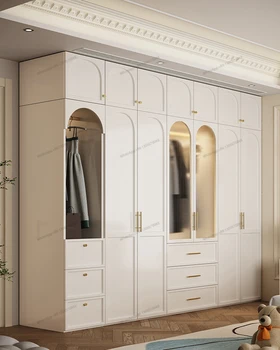 Современный и минималистичный комбинированный шкаф со стеклянной дверцей шкаф для хранения Французский светлый роскошный кремовый стиль 2
