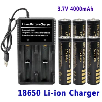 100% новая оригинальная аккумуляторная батарея 18650 18650 3,7 В для светодиодного фонаря + USB зарядное устройство 10