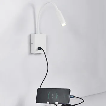 Светодиодный настенный светильник мощностью 3 Вт, гибкая гусиная шея с выключателем, прикроватный настенный светильник для чтения с USB-портом, светильники для гостиной, коридора 18
