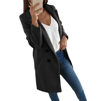 Женское шерстяное пальто на пуговицах средней длины с женским воротником. 12