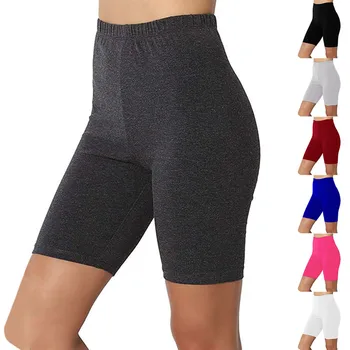 Женские тренировочные шорты с высокой талией и удобной резинкой, Однотонные спортивные штаны для йоги, однотонные женские брюки для йоги 8