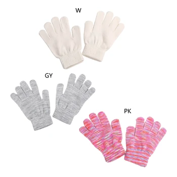 Теплые перчатки, вязаные зимние перчатки, однотонные осенние перчатки для мальчиков и девочек 20