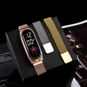 Женские водонепроницаемые часы, роскошные часы-браслет из миланской нержавеющей стали, светодиодные электронные часы с магнитной пряжкой, женские спортивные часы