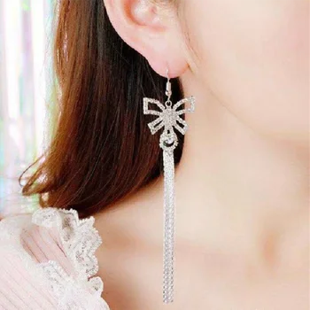 Модные Корейские серьги-бабочки Для женщин, Серебряные Хрустальные серьги с длинной кисточкой, свадебные украшения, аксессуары для вечеринок, подарок 11