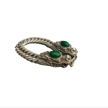 Коллекционный китайский браслет с зеленым Нефритовым Драконом Тибетский Браслет Ручной работы с Благоприятным Драконом 9