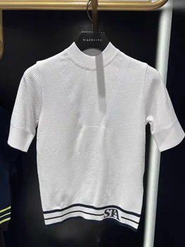 Женская одежда для гольфа, 23 года, Ранняя осень, новая рубашка тонкой вязки с круглым вырезом и средним рукавом, эластичная дышащая футболка тонкой вязки 12