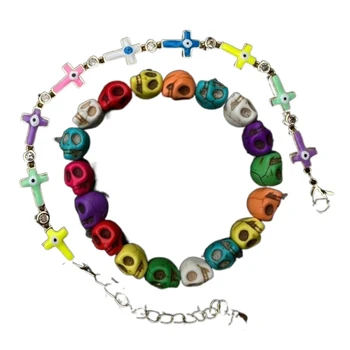 Привлекательный браслет с черепом, красочная ручная цепочка с черепом, наращиваемый браслет из нитей, украшения в стиле хип-хоп на Хэллоуин 3