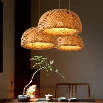 Бамбуковые подвесные светильники ручной вязки в китайском стиле, подвесной светильник для домашнего декора в ресторане в саду, светильники для освещения 19