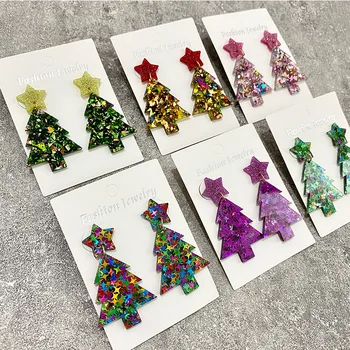 Модные серьги в виде Рождественской елки, сверкающие Акриловые сращенные модные серьги 17