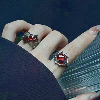 Неоготическое кольцо с красным кристаллом и драгоценным камнем, темный вырез, Винтажное кольцо геометрической формы для женщин, украшения для вечеринок в стиле ретро, Открытые кольца в подарок 8