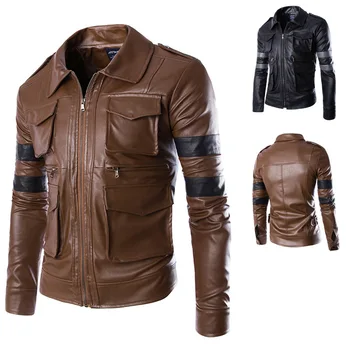 Новая мужская мотоциклетная кожаная куртка Мужская модная повседневная Корейская версия Высококачественная британская мужская роскошная кожаная куртка пальто 17