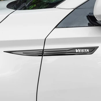 Металлические наклейки на дверь автомобиля по линии талии для эмблемы Lada Vesta, наклейки на боковое крыло из углеродного волокна, аксессуары для кузова и экстерьера 11