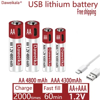 AA + AAA USB-зарядка 1.2 V AA 4800mAh литиевая аккумуляторная батарея для мыши с дистанционным управлением + бесплатная доставка 15