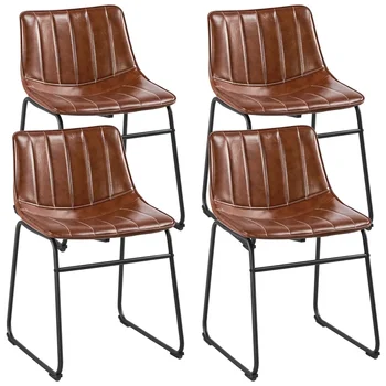 Промышленные обеденные стулья без подлокотников из искусственной кожи, набор из 4 штук, коричневый 1
