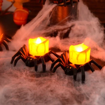 Светодиодная свеча на Хэллоуин, пластиковая лампа в виде паука-тыквы, реквизит ужасов для домашнего бара, дома с привидениями, украшения для вечеринки на Хэллоуин 8