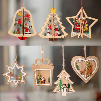 Деревянные подвески для рождественской елки, Рождественские украшения, Рождественские украшения для домашнего подарка 12