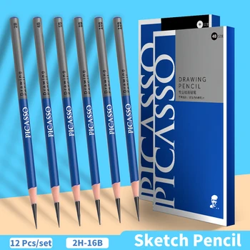 PICASSO 12 шт. Карандаши для эскизов Черный набор Набор карандашей для рисования для художников Эскиз Угольный карандаш для зарисовок Принадлежности для рисования