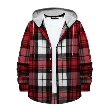 Men'S Plaid Shirt Hooded Button Sweatshirt Men'S Casual Fashion Sweatshirt куртка мужская зимняя Jaqueta Masculina Casacos 2023 21