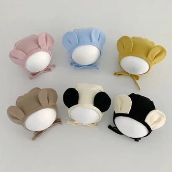Хлопчатобумажная шапочка для новорожденных, хлопчатобумажная детская шапочка, детская фотография, шапочка 40-45 см для мальчиков и девочек, шапочка с медвежьими ушками для младенцев