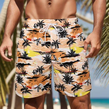 Мужские пляжные шорты, шорты из пальмового дерева с сетчатой подкладкой, Мужские купальники, пляжная одежда, быстросохнущие шорты для плавания, Плавки для мужчин 6