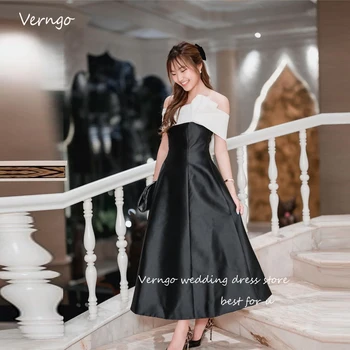 Verngo/ черно-белые вечерние платья трапециевидной формы с открытыми плечами, Корейские платья для выпускного вечера длиной до щиколоток, вечернее платье Simple 20