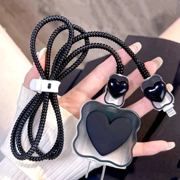 3D Черное Сердце Любви Силиконовый Мягкий Пылезащитный Шнур Для Укуса Линия USB-Кабеля Зарядная Головка Для Намотки Чехол Протектор Для Apple Iphone 18/20 Вт