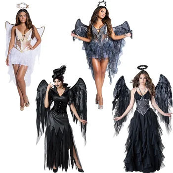 Падший Темный Ангел Косплей Униформа для женщин Evil Wing Angel Костюм Демона для вечеринки в честь Хэллоуина, платье для макияжа, реквизит для сценического шоу, наряд 4