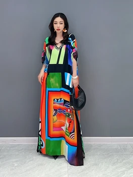 SuperAen 2023, летняя новинка, Корейская мода, V-образный вырез, Длинное платье оверсайз в тон, Женское платье Макси 19