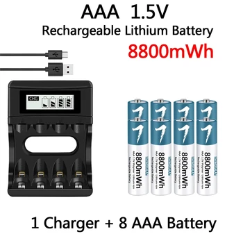 Батарейка типа ААА 1,5 В, полимерная литий-ионная аккумуляторная батарея Типа ААА для мыши с дистанционным управлением, Электрическая игрушка с USB-зарядным устройством 2