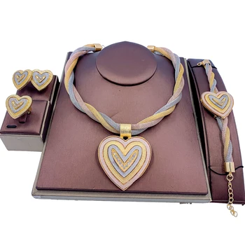 Африканский женский ювелирный набор Романтическое ожерелье с подвеской в форме сердца, браслет, Серьги, Кольцо для новобрачных, свадебные аксессуары 8