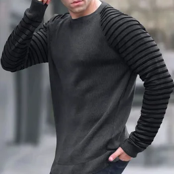 Полосатый свитер в стиле пэчворк, мужская уличная одежда со стоячим воротником, осенний свободный повседневный вязаный свитер с длинным рукавом, мужской