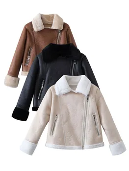 Осенне-зимняя новая женская одежда в корейском стиле, модный бархат ягненка 2023, короткая утолщенная теплая мотоциклетная куртка, пальто 22