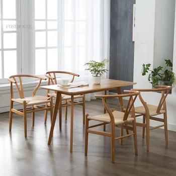 Скандинавия Обеденные стулья из массива дерева Мебель для столовой Скандинавское дизайнерское кресло Креативный бытовой стул со спинкой MC A