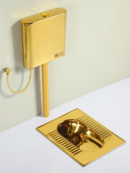 Золотой сливной бачок для унитаза на корточках, керамический набор, не пропускающий запахи и бесшумный, легкий роскошный туалет гостиничного типа 2