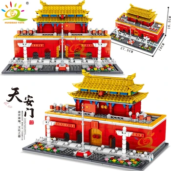 HUIQIBAO 827pcs Мини-Тяньаньмэнь Городская Архитектурная Модель Строительные Блоки Вид на улицу Китайские Строительные Кирпичи Игрушки для Детей 13