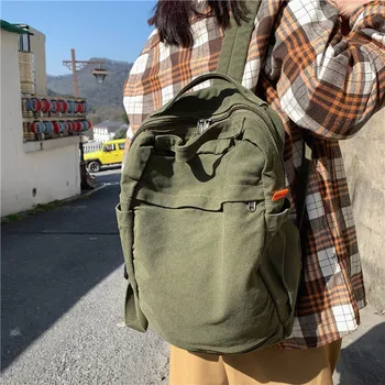 Повседневный холщовый рюкзак для школьных книг для подростков большой емкости, женский дорожный хлопковый вместительный рюкзак для ноутбука, Армейский зеленый рюкзак на каждый день 3