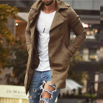 TPJB, зимние новые классические длинные пальто с двубортным отворотом, однотонная модная ветровка, универсальная уличная одежда, осенняя мужская одежда 22