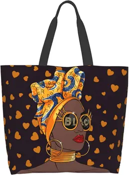 Женские сумки-тоут афроамериканка, сумка через плечо, афро-черная девушка, волшебная сумка-ранец, сумки для покупок, работы, бакалеи, спортзала 12