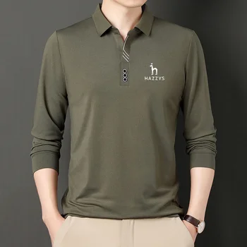 Бренд HAZZYS, мужской гольф, весна/осень-зима, мужская молодежная повседневная мода с длинным рукавом, простая однотонная рубашка-поло с отворотом, базовый топ 11