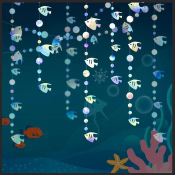 Красочный потолочный баннер в виде звезды с тропическими рыбками, подводный мир, фэнтезийный баннер с пузырьками, День рождения, Украшения ко Дню защиты детей 15