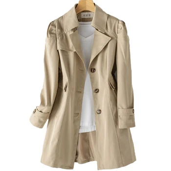 Модный женский тренч средней длины, Новые однобортные повседневные куртки, пальто, длинная ветровка Mountaineeri, женское пальто 1