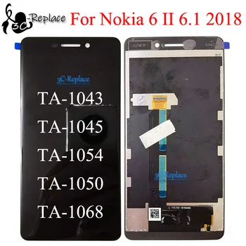 Черный 5,5 Дюймов Для Nokia 6 II 6,1 2018 TA-1043 TA-1045 TA-1054 TA-1050 TA-1068 ЖК-дисплей Сенсорный Экран Дигитайзер Панель В Сборе 18