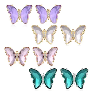 Модные серьги-гвоздики Dorado с хрустальной бабочкой для женщин и девочек, Простые 4 цвета, Юбилейные Стеклянные украшения, Подвески Brincos 2023 г. 10
