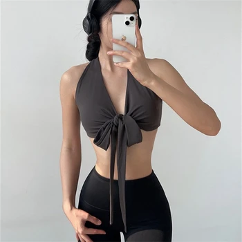 Сексуальное спортивное белье с ремешком на спине, женский танцевальный бюстгальтер для йоги с глубоким V-образным вырезом, жилет для фитнеса, верхняя одежда, бюстгальтер для фитнеса 16