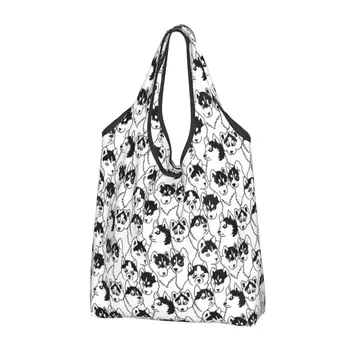 Женская повседневная сумка для покупок Siberian Husky, большая вместительная сумка-тоут, портативная сумка для хранения, складные сумки 14