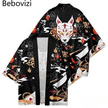 Японская уличная одежда с принтом аниме и лисы, кардиган Оверсайз, женские и мужские кимоно Харадзюку Хаори, футболки для косплея, Юката