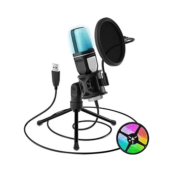 RGB USB Конденсаторный микрофон Кардиоидный игровой микрофон с установленным амортизирующим фильтром