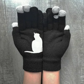 Перчатки с принтом Теплые Перчатки Зимние И уличные Bones Женские Собачьи Осенние Шерстяные перчатки Перчатки Варежки 7