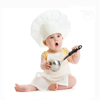Реквизит для фотосъемки новорожденной девочки, Наряды шеф-повара для девочки, Шляпа шеф-повара, Фартук, набор аксессуаров для костюма шеф-повара для младенцев 0-24 месяцев 3