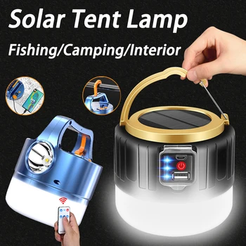 Солнечный свет, перезаряжаемая лампа для палатки с аккумулятором, походный фонарь с USB, аварийное освещение, солнечная лампа для барбекю 9